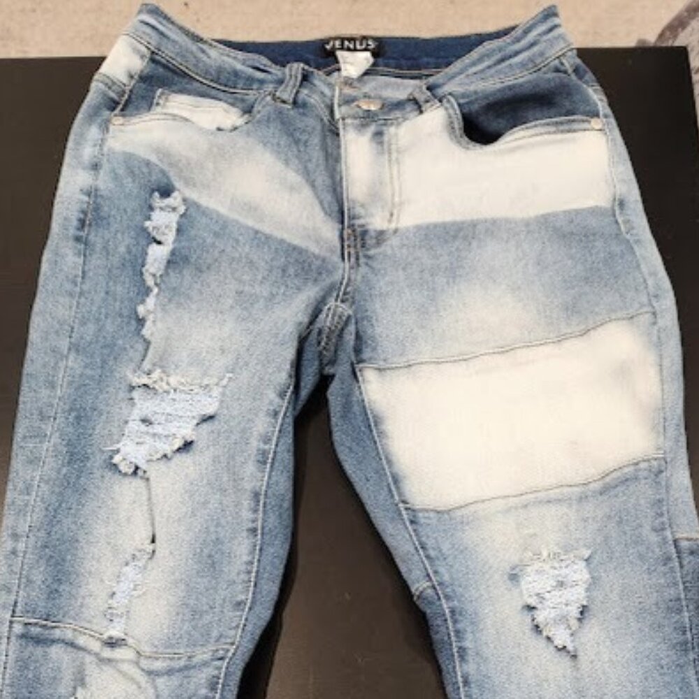 Venus Patchwork Distressed Skinny Jeans - Size 2 | Edgy & Trendy